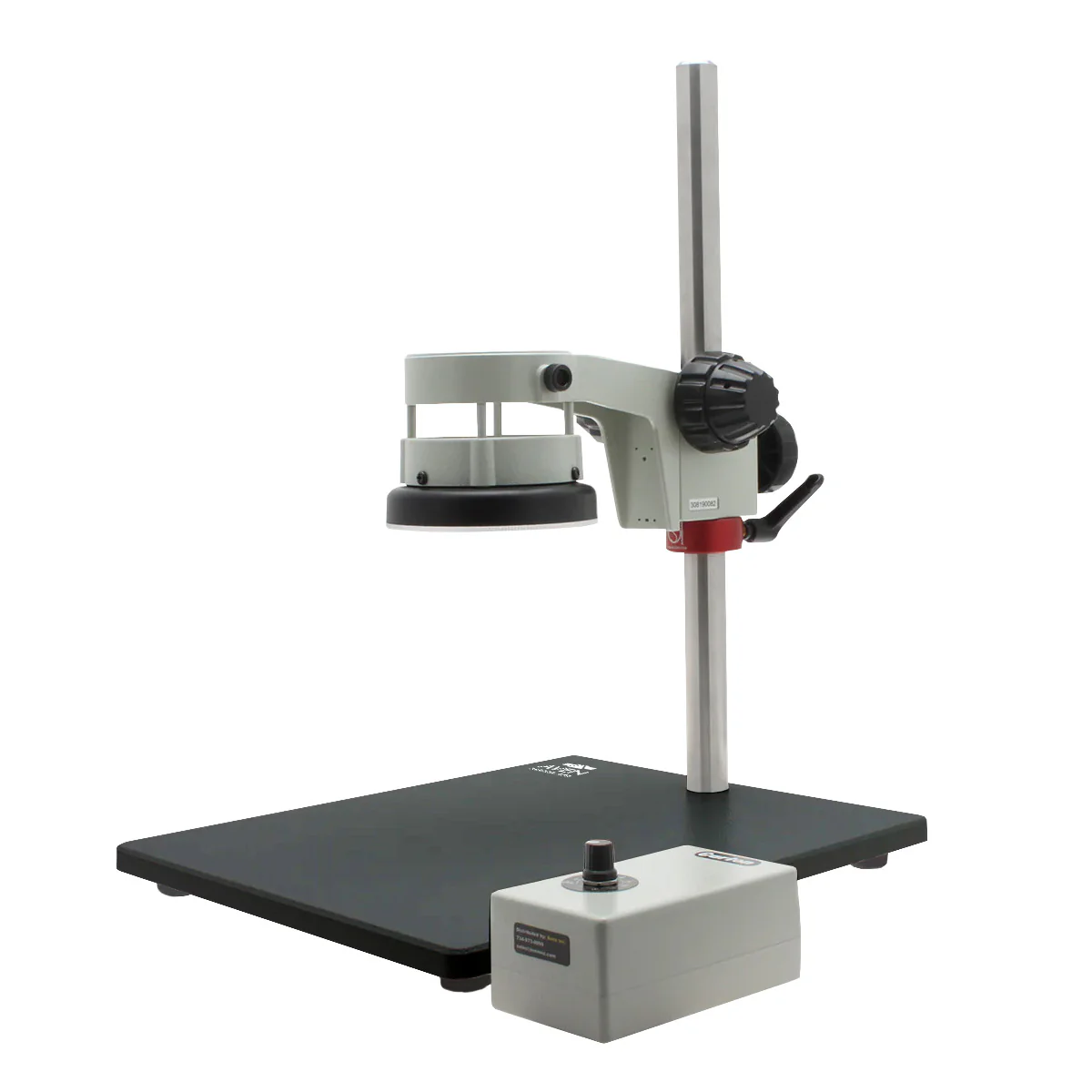 Heavy Duty Post Stand with Safety Clamp 25mm, with Ring Light LED with Integrated Focus Mount