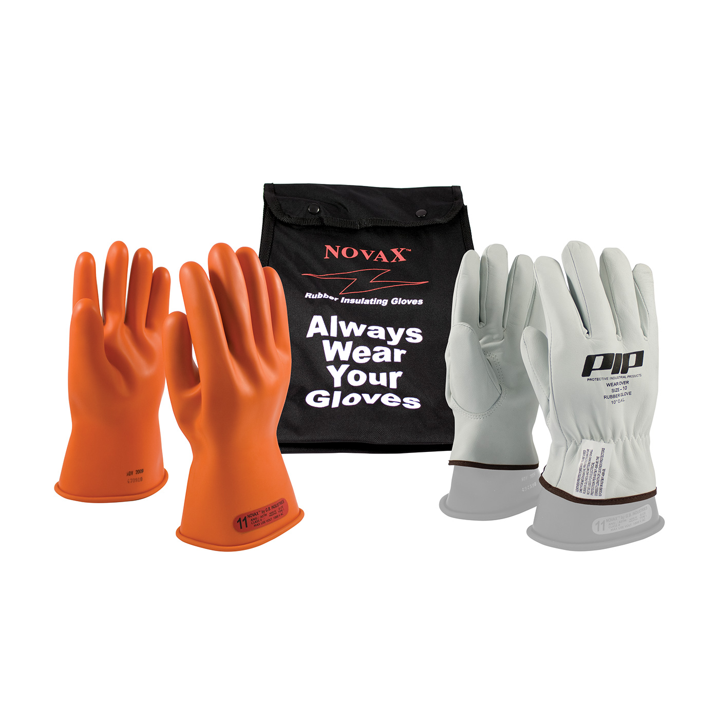Novax® 147-SK-0/10-KIT Insulating Unisex Electrical Safety Gloves Kit, SZ 10, Goatskin Leather/Natural Rubber, Natural/Orange, 11 in L, ASTM Class: Class 0, 1000 VAC/1500 VDC Max Use Voltage