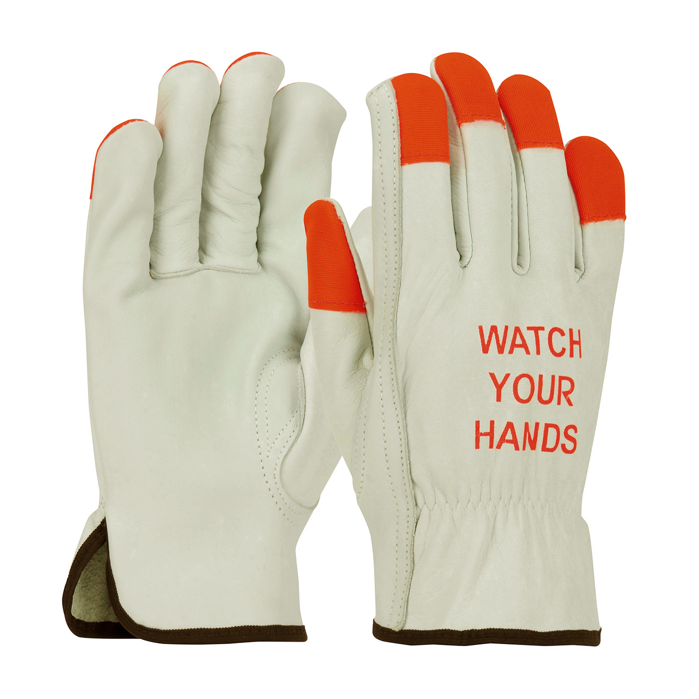 PIP® 68-165HV/S Superior Grade General Purpose Gloves, Drivers, S, Top Grain Cowhide Leather Palm, Top Grain Cowhide Leather, Hi-Viz Orange/Natural, Slip-On Cuff, Uncoated Coating, Resists: Abrasion, Unlined Lining, Keystone Thumb