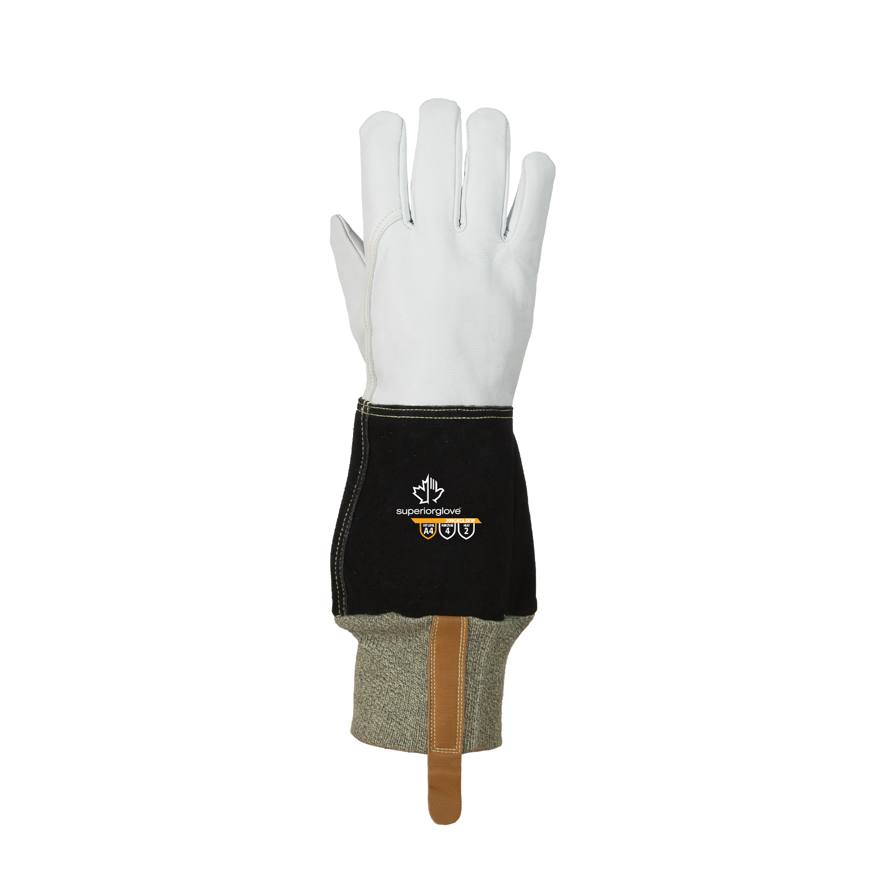 GLOVE GOAT SKIN LND KNIT WRIST WHT L