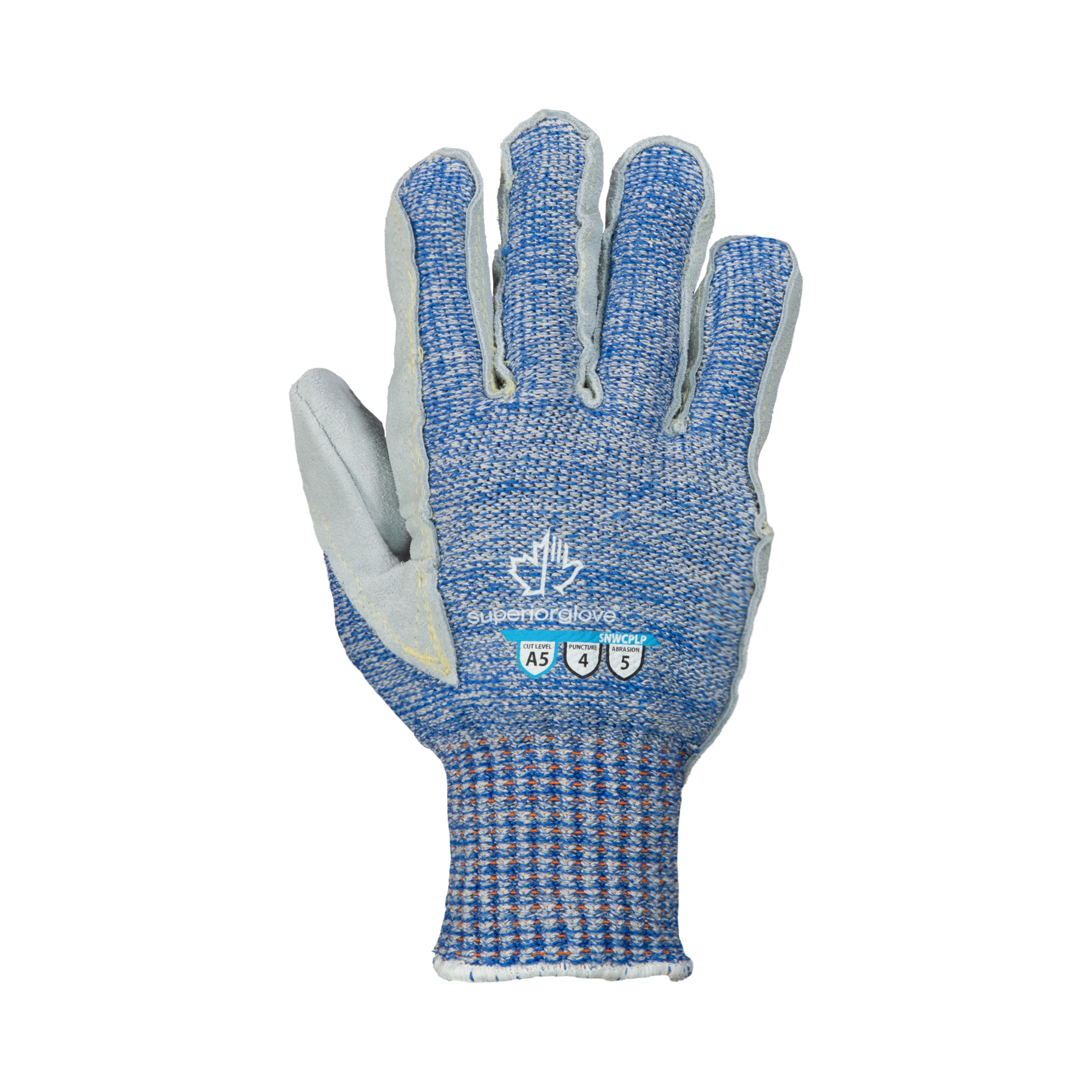 GLOVE CUT A5 KNIT LEATHER PALMS BLUE L