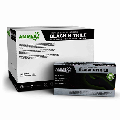 AMMEX Medical Black Nitrile Gloves, Case of 1000, 4 mil, Size XLarge, Latex Free, Powder Free, Textured, Disposable, Non-Sterile, ABNPF48100