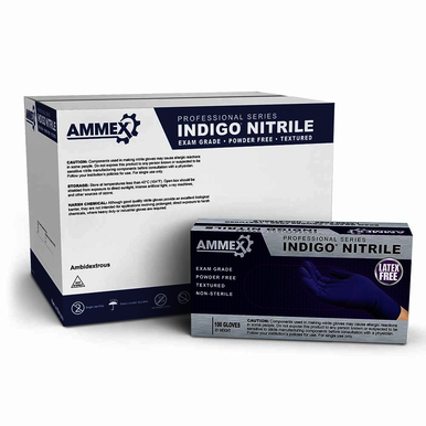 AMMEX Medical Indigo Nitrile Gloves, Case of 1000, 4 mil, Size XLarge, Latex Free, Powder Free, Textured, Disposable, Non-Sterile, AINPF48100