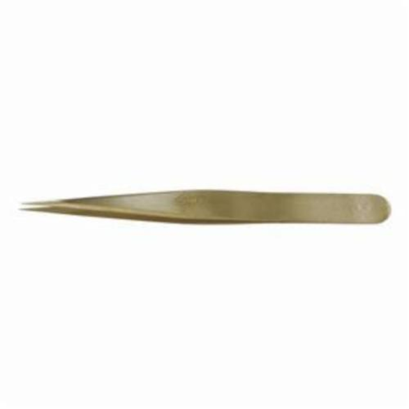 Erem AM Anti-Acid Anti-Magnetic Precision Tweezer, 4-1/2 in L, Fine, Pointed, Straight Tip, Brass, Anti-Glare