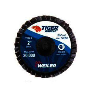 BobCat 50959 Type R Close Mini Standard Density Coated Abrasive Flap Disc, 2 in Dia, 80 Grit, Medium Grade, Zirconia Alumina Abrasive, Type 29/Conical Disc