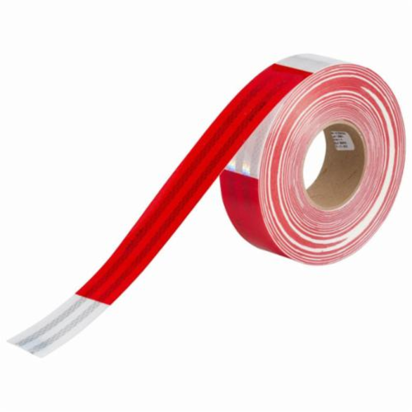 Brady® 76436 Vehicle Conspicuity Tape, 50 yd L x 0.02 to 0.024 in THK, DOT-C2 White/Red (Alternating Pattern), B-752 Diamond Grade Reflective Sheeting