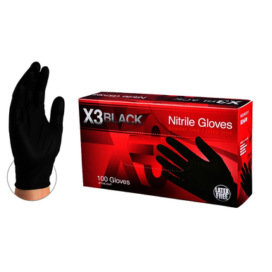 AMMEX X3 Industrial Black Nitrile Gloves, Case of 1000, 3 mil, Size Large, Latex Free, Powder Free, Textured, Disposable, Non-Sterile, BX346100