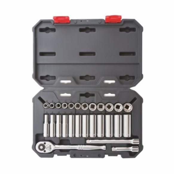 Crescent CSWS9 Standard/Deep Length Socket Wrench Tool Set, Metric, 27 Pieces, 3/8 in Drive, 6/12 Point