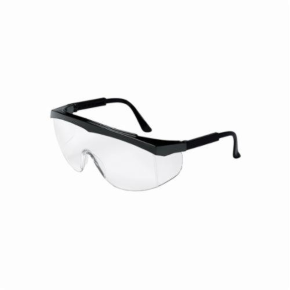 Crews SS110 Stratos® Value Single Lens Safety Glasses, Duramass® Hard Coat Clear Lens, Wraparound Black Nylon Frame, Polycarbonate Lens, Specifications Met: ANSI Z87+, CE EN 166, CAN/CSA Z94.3-07