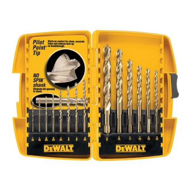 DeWALT® DW1169 Drill Bit Set, Imperial, 1/16 in Min Drill Bit, 3/8 in Max Drill Bit, 135 deg Drill Point Angle, 14 Pieces, HSS, Gold Ferrous Oxide