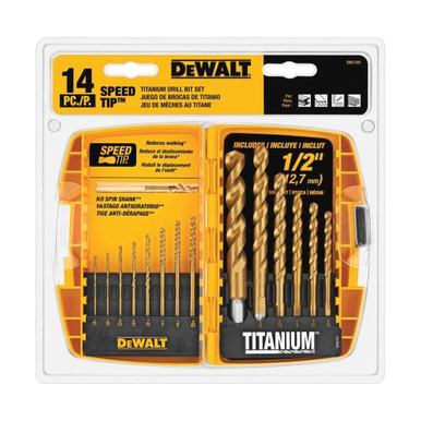 DeWALT® DW1341 Heavy Duty Drill Bit Set, 14 Pieces, HSS, Titanium Coated