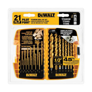 DeWALT® DW1361 High Performance Drill Bit Set, 21 Pieces, Straight Shank, HSS, Titanium Coated