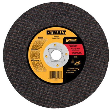 DeWALT® HP™ DW3508 Flat Abrasive Saw Wheel, 6-1/2 in Dia x 1/8 in THK, 5/8 in Center Hole, 24 Grit, Aluminum Oxide Abrasive