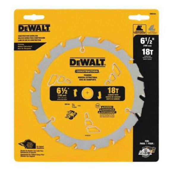 DeWALT® DW3591B10 Series 20™ Speciality Circular Saw Blade, 7-1/4 in Dia x 0.045 in THK, 5/8 in Arbor, Steel Blade, 18 Teeth