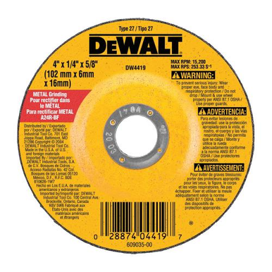 DeWALT® HP™ DW4419 Depressed Center Wheel, 4 in Dia x 1/4 in THK, 5/8 in Center Hole, A24R Grit, Aluminum Oxide Abrasive