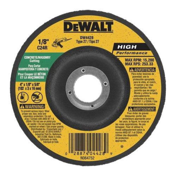 DeWALT® HP™ DW4428 Depressed Center Wheel, 4 in Dia x 1/8 in THK, 5/8 in Center Hole, C24R Grit, Silicon Carbide Abrasive