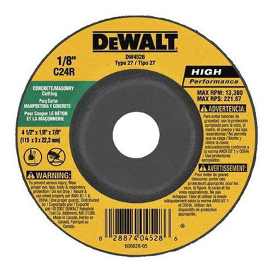 DeWALT® HP™ DW4528 Depressed Center Wheel, 4-1/2 in Dia x 1/8 in THK, 7/8 in Center Hole, C24R Grit, Silicon Carbide Abrasive