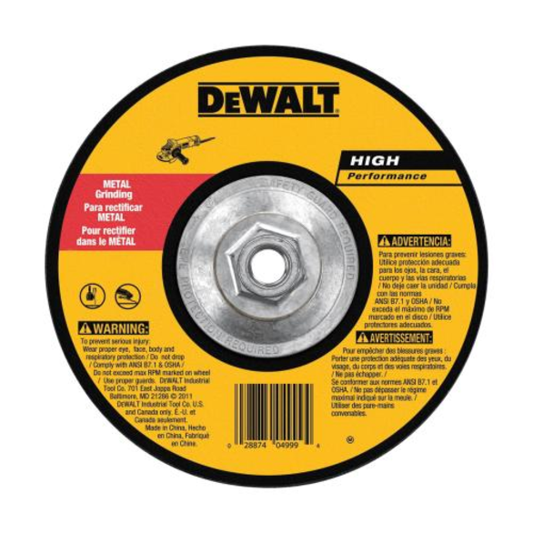 DeWALT® DW4550 Depressed Center Wheel, 9 in Dia x 1/4 in THK, A24N Grit, Aluminum Oxide Abrasive