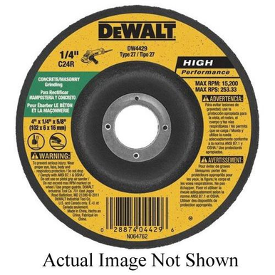 DeWALT® HP™ DW4551 Flat Depressed Center Wheel, 4-1/2 in Dia x 1/4 in THK, 24 Grit, Silicon Carbide Abrasive