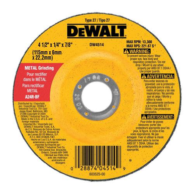 DeWALT® HP™ DW4623 Depressed Center Wheel, 5 in Dia x 1/4 in THK, A24R Grit, Aluminum Oxide Abrasive
