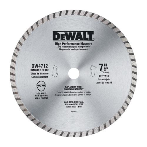 DeWALT® DW4712B Turbo Diamond Blade, 7 in Blade, 5/8, 7/8 in