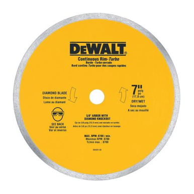 DeWALT® XP™ DW4760 Diamond Saw Blade, 7 in Blade, 5/8 in, 2-1/4 in D Cutting, Wet Cutting