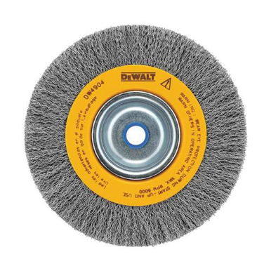DeWALT® HP™ DW4905 Wide Face Heavy Duty Bench Grinder Brush, 6 in Dia, 1 in W Face, 0.014 in Dia Crimped Filament/Wire, 5/8 to 1/2 in Arbor Hole