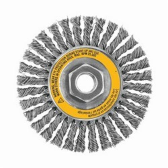 DeWALT® XP™ DW49250 Wheel Brush, 5 in Dia, 3/8 in W Face, 0.02 in Dia Stringer Bead Knot Filament/Wire, 5/8-11 Arbor Hole