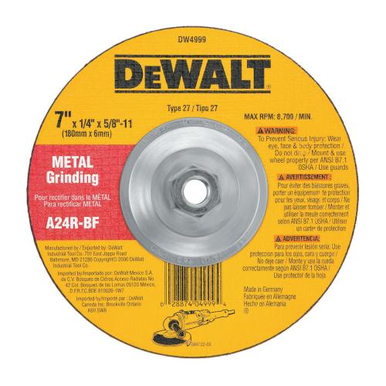 DeWALT® HP™ DW4999 Depressed Center Wheel, 7 in Dia x 1/4 in THK, A24R Grit, Aluminum Oxide Abrasive