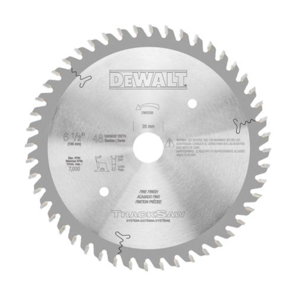 DeWALT® DW5258 Circular Saw Blade, 6-1/2 in Dia x 0.048 in THK, 20 mm Arbor, 48 Teeth