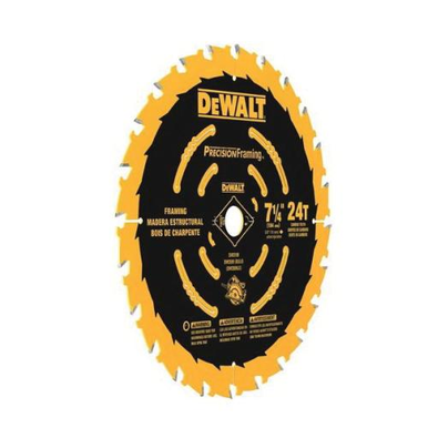 DeWALT® Precision Trim™ DW7112PT Circular Saw Blade, 7-1/4 in Dia, 5/8 in Arbor, Steel Blade, 24 Teeth