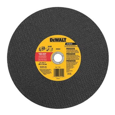 DeWALT® HP™ DW8022 High Speed Cut-Off Wheel, 12 in Dia x 1/8 in THK, 1 in Center Hole, 24 Grit, Aluminum Oxide Abrasive