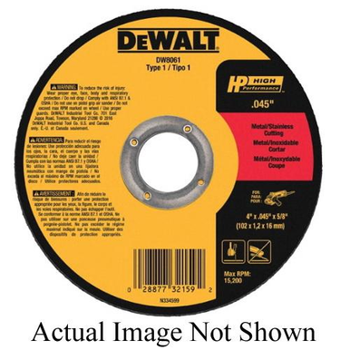 DeWALT® HP™ DW8063 Flat Small Diameter Cut-Off Wheel, 5 in Dia x 0.045 in THK, 7/8 in Center Hole, 60 Grit, Aluminum Oxide Abrasive