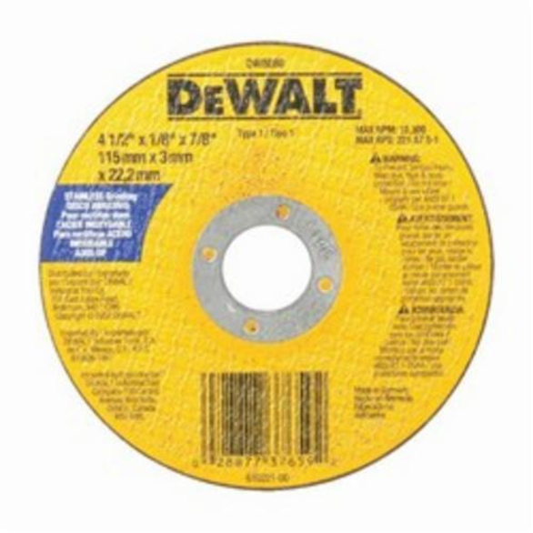 DeWALT® HP™ DW8080 Contaminant-Free Small Diameter Cut-Off Wheel, 4-1/2 in Dia x 7/8 in THK, 7/8 in Center Hole, 30 Grit, Aluminum Oxide Abrasive