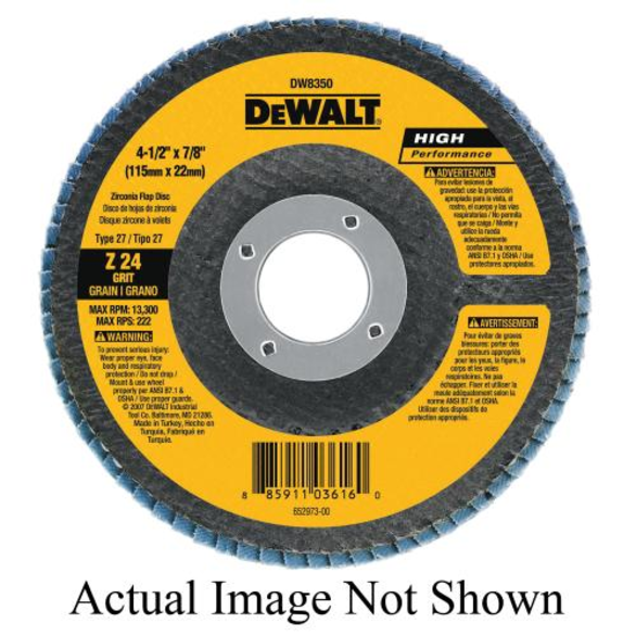 DeWALT® HP™ DW8303 Contaminant-Free Heavy Duty Coated Flap Disc, 4 in Dia, 5/8 in Center Hole, 80 Grit, Medium Grade, Zirconia Alumina Abrasive, Type 27 Disc