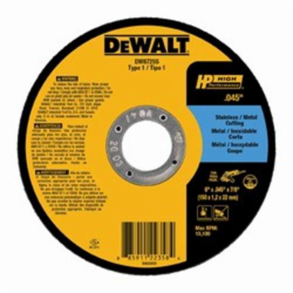 DeWALT® HP™ DW8725S Contaminant-Free Thin Cut-Off Wheel, 6 in Dia x 0.045 in THK, 7/8 in Center Hole, 60 Grit, Aluminum Oxide Abrasive