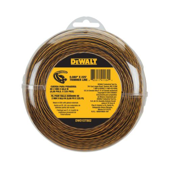 DeWALT® DWO1DT802 String Trimmer Line, 0.08 in Dia x 225 ft L, For Use With Edging Grass Trimmer, Yellow