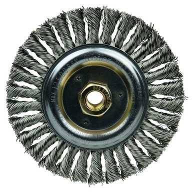 Dually 79814 Filler Pass Weld Cleaning Brush, 6 in Dia Brush, 1/2 in W Face, 0.023 in Dia Stringer Bead Knot Filament/Wire, 5/8-11 UNC Arbor Hole