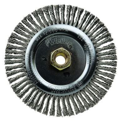 Dually 79815 Root Pass Weld Cleaning Brush, 6 in Dia Brush, 3/16 in W Face, 0.02 in Dia Stringer Bead Knot Filament/Wire, 5/8-11 UNC Arbor Hole