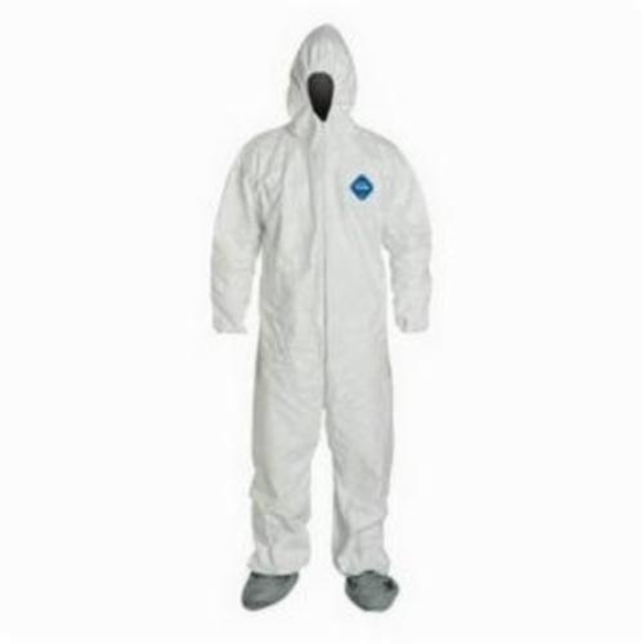 Dupont® TY122SWHLG0006G1 Chemical Resistant Coverall With Attached Hood and Boots, L, White, 5.9 mil Tyvek®, 39-3/4 to 43-1/4 in Chest, 29 in Inseam