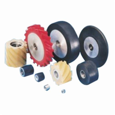 Dynabrade® 11853 Contact Wheel Assembly, 1/8 in ID x 2 in Dia x 2 in W, Scoop Face, 90 Duro Urethane Wheel, Amber