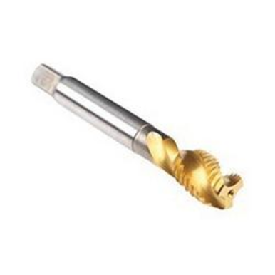 Emuge AU501400.0114 Enorm STEEL AU501400 Form C Reduced Shank Spiral Flute Tap, Right Hand Cutting, M14x2 Thread, Modified Bottoming Chamfer, Right Hand Flute Direction, 3 Flutes, TiN Coated, HSS-E