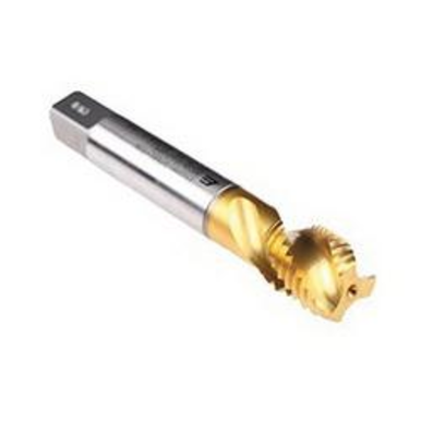 Emuge AU501400.0120 Enorm STEEL AU501400 Form C Reduced Shank Spiral Flute Tap, Right Hand Cutting, M20x2.5 Thread, Modified Bottoming Chamfer, Right Hand Flute Direction, 3 Flutes, TiN Coated, HSS-E