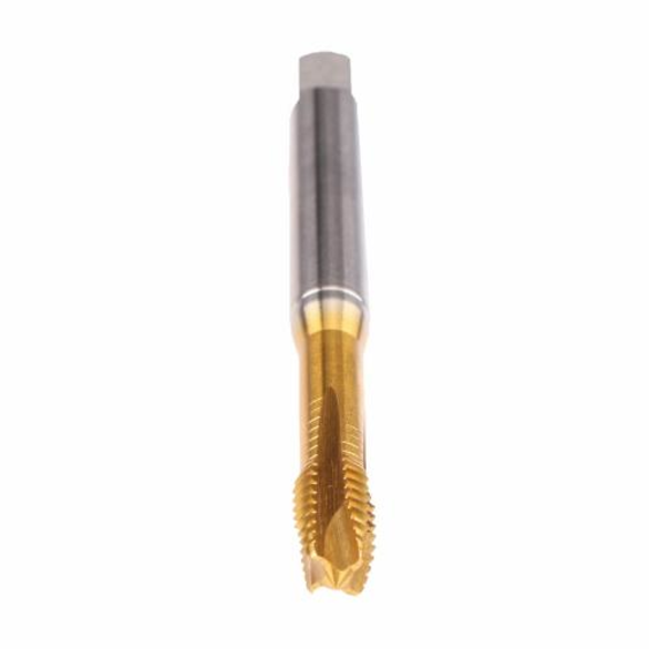Emuge B0208F01.0218 Rekord 1B-Z-PM B0208F01 Form B Reinforced Shank Spiral Point Tap, Right Hand Cutting, M5x0.5 Thread, 4-5 Plug Chamfer, 3 Flutes, TiN 70 Coated, HSS-E-PM