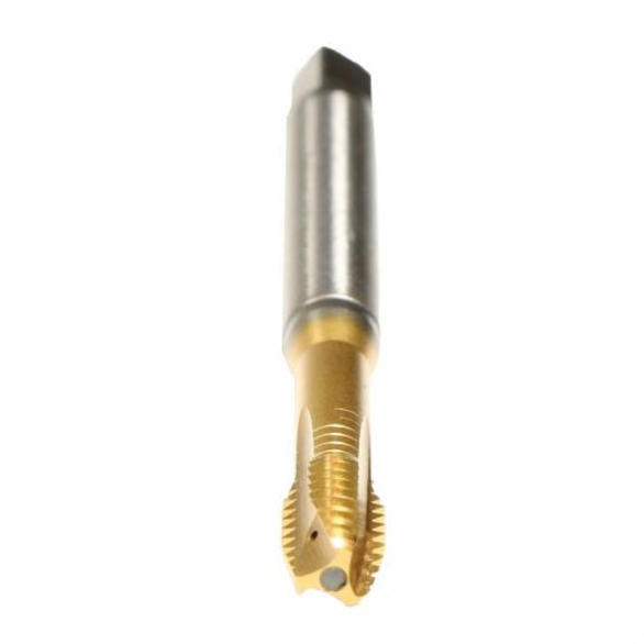 Emuge B1088F01.0060 Rekord 1B-Z-IKZN-PM B1088F01 Form B Reinforced Shank Spiral Point Tap, Right Hand Cutting, M6x1 Thread, 4-5 Plug Chamfer, TiN 70 Coated, HSS-E-PM