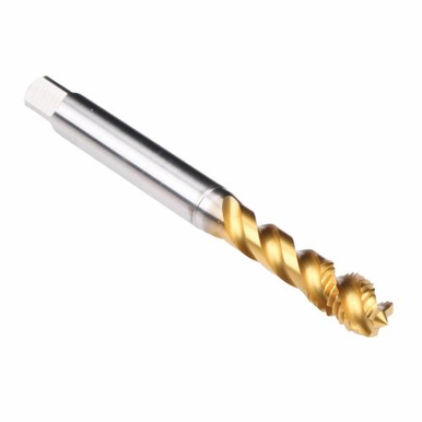 Emuge B3600F01.0080 Enorm 1-Z-SPEED X-PM B3600F01 Form C Fast Reinforced Shank Spiral Flute Tap, Right Hand Cutting, M8x1.25 Thread, 2-3 Modified Bottoming Plug Chamfer, Right Hand Flute Direction, 3 Flutes, TiN 60 Coated, HSS-E-PM