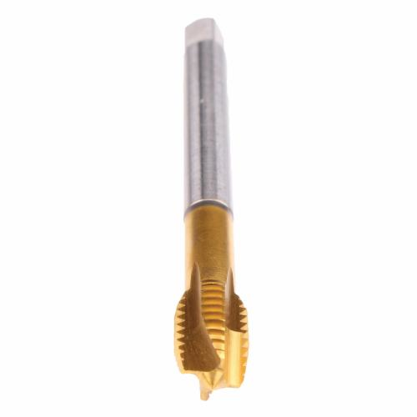Emuge C0208F01.0277 Rekord 2B-Z-PM C0208F01 Form B Reduced Shank Spiral Point Tap, Right Hand Cutting, M10x1.25 Thread, 4-5 Plug Chamfer, 4 Flutes, TiN 70 Coated, HSS-E-PM
