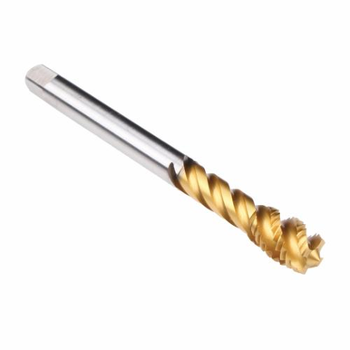 Emuge C3600F01.0331 Enorm 2-Z-SPEED X-PM C3600F01 Form C Fast Reduced Shank Spiral Flute Tap, Right Hand Cutting, M14x1.5 Thread, 2-3 Modified Bottoming Plug Chamfer, Right Hand Flute Direction, 5 Flutes, TiN 60 Coated, HSS-E-PM