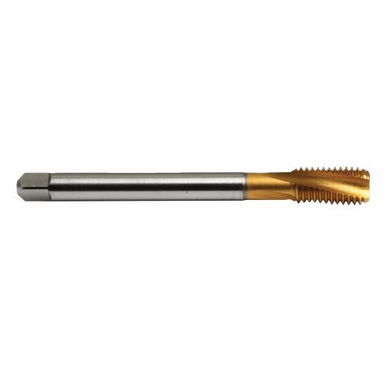Emuge CU451400.5018 Rekord 2D-STEEL CU451400 Form C Reduced Shank Slow Spiral Flute Tap, Right Hand Cutting, 1-8 Thread, 2-3 Modified Bottoming Plug Chamfer, Right Hand Flute Direction, 3 Flutes, TiN Coated, HSS-E