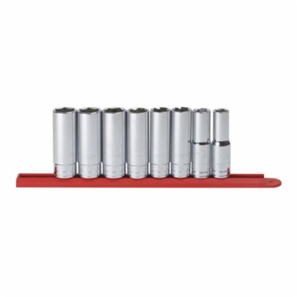 GearWrench 80705 Deep Length Socket Set, Imperial, 8 Pieces, 1/2 in Drive, 6 Point, Full Polished Chrome Plated